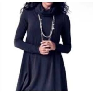 Cabi Cowl Neck Swing Fit Knit Sweater Dress Black Tunic Top Size M Long Sleeve